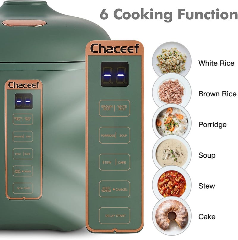 CHACEEF Mini Rice Cooker 2 Cups Uncooked, 1.2L Rice Cooker Small, Portable Non-Stick Small Travel Rice Maker, BPA Free, Smart Control Multifunction Cooker with 24 Hours Timer Delay & Keep Warm Function, Green - Image 2